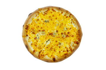 Pizza Four cheese isolated on a white background. Top view