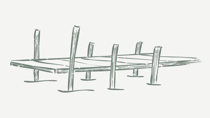 Muted green bridge linocut in cute illustration