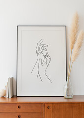 Frame with minimal aesthetic hands line art graphic