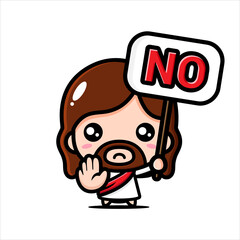 cute jesus cartoon vector design holding a stop sign with no writing