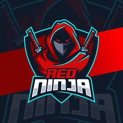 red ninja mascot character esport logo for gaming and sport © Sidig