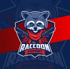 mafia raccoon with gun mascot esport logo design character