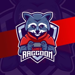raccoon gamer character esport mascot logo design