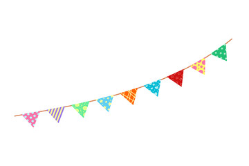 Happy birthday party, birthday party, colorful party flags, flat vector illustration and icons