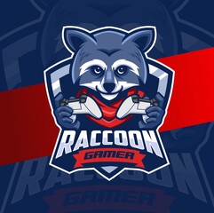 raccoon gamer character esport mascot logo design