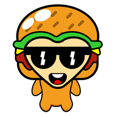 Vector illustration of cool mascot costume burger cartoon character