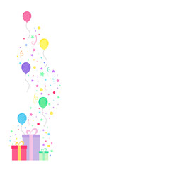 Happy birthday party, birthday party, colorful gift box full of glittering light and many colorful balloons, party background, fireworks,Exploding party popper with confetti,vector illustration icons.