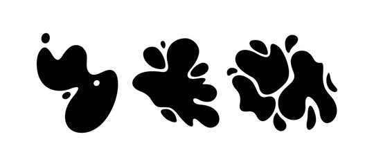 Naklejka premium Stain template of dynamic shapes set. Messy black stain isolated in white background. Vector illustration
