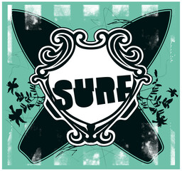surf frame with shield flowers and table
