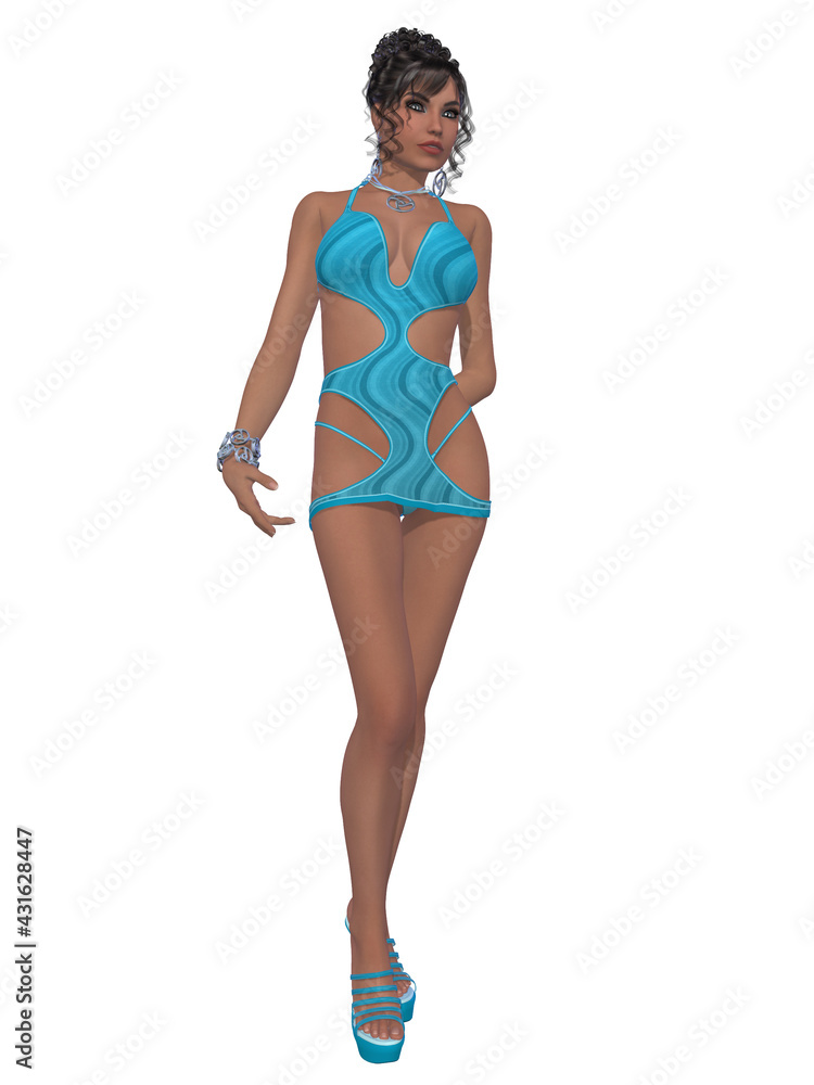 Sticker 3d illustration of an sexy woman in a sexy outfit