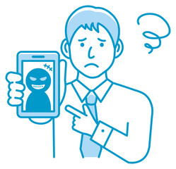 Vector illustration of businessman in trouble with phone fraud.