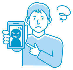 Vector illustration of a man in trouble with phone fraud.