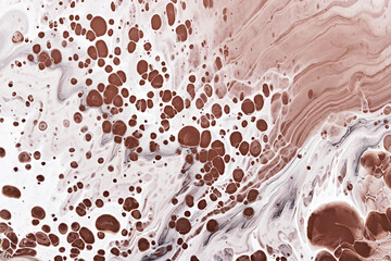 Acrylic Fluid Art. White waves and brown frothy bubbles. Abstract marble background or texture