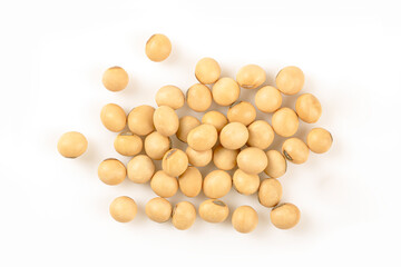  Soybeans isolated on white background. top view
