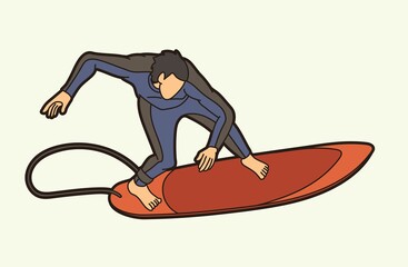 Surfing Sport Male Player Cartoon Graphic Vector