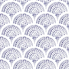 Foto op Plexiglas Zee Seigaiha naadloze aquarel patroon. Witte en blauwe golvende print voor textiel. Shibori-sieraad. Vector illustratie.
