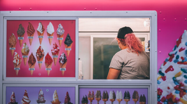 Person In The Window Woman Ice Cream Sell New York City Work 