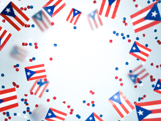 Fototapeta premium Puerto Rico. freely associated state. Commonwealth. National flags on foggy background. July 25, Constitution Day. Concept freedom and memory and patriotism.