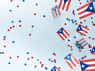 Puerto Rico. freely associated state. Commonwealth. National flags on foggy background. July 25, Constitution Day. Concept freedom and memory and patriotism.