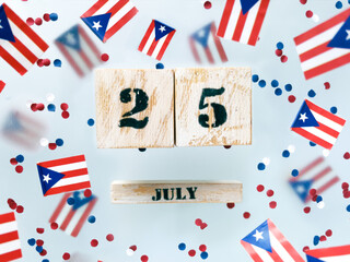 Puerto Rico. freely associated state. Commonwealth. National flags on foggy background. July 25, Constitution Day. Concept freedom and memory and patriotism.