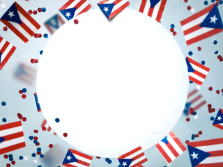 Fototapeta premium Puerto Rico. freely associated state. Commonwealth. National flags on foggy background. July 25, Constitution Day. Concept freedom and memory and patriotism.