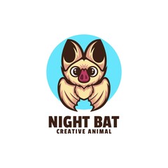 Vector Logo Illustration Night Bat Simple Mascot Style.