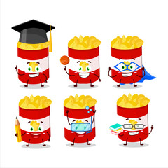 School student of cup of potato chips cartoon character with various expressions