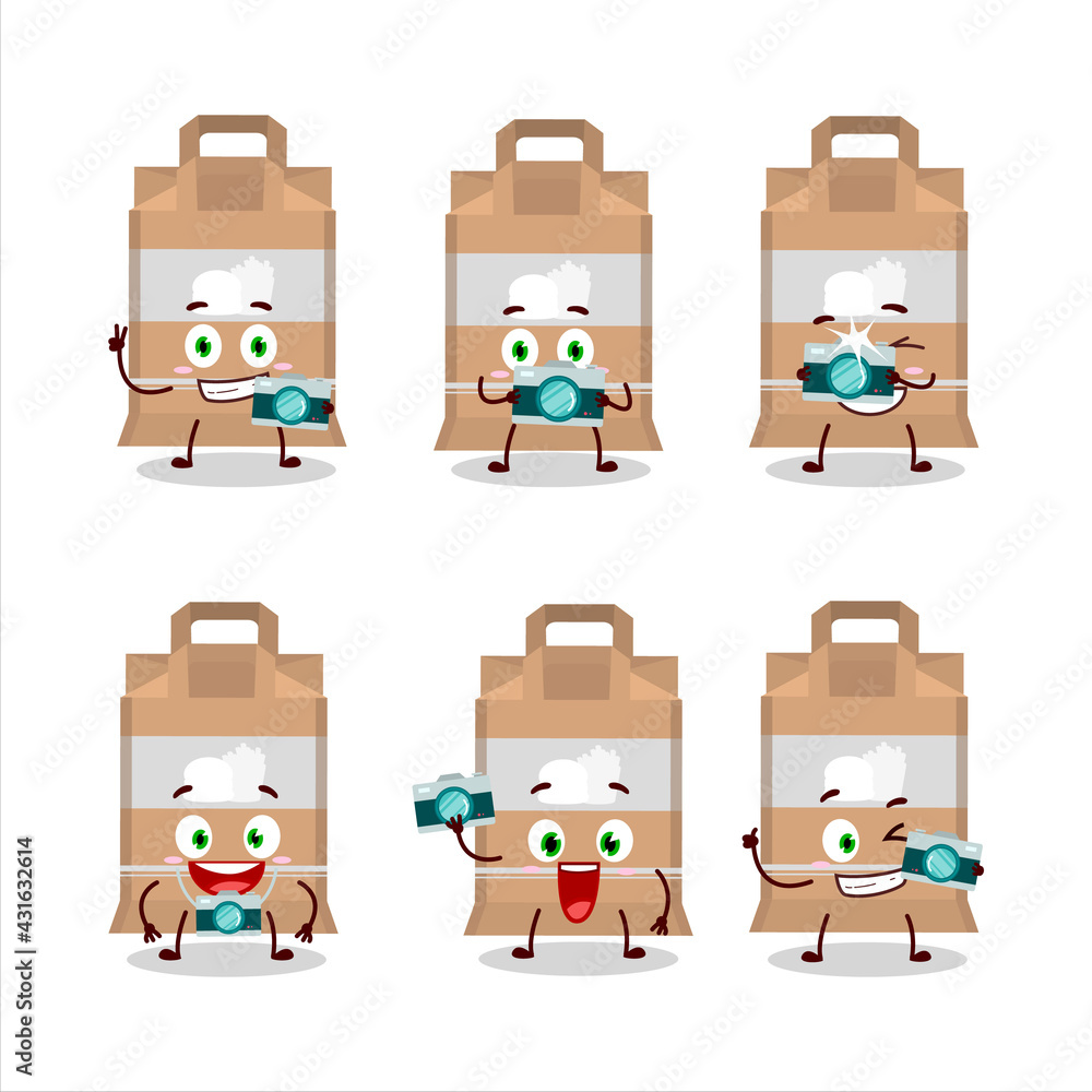 Poster Photographer profession emoticon with fast food bag cartoon character