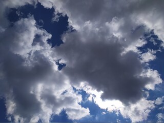 White clouds high in the sky at windy day background