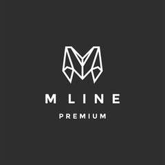 Letter M Logo vector design line art on black background