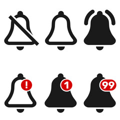 Vector design of Social media notification bell icons, notification bell on and off.