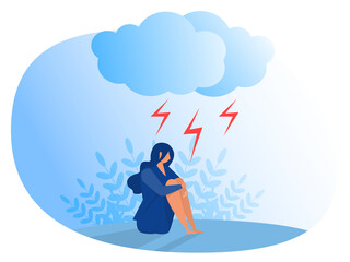 Woman suffering from depression. Anxiety, emotional disorder concept Flat vector illustrator
