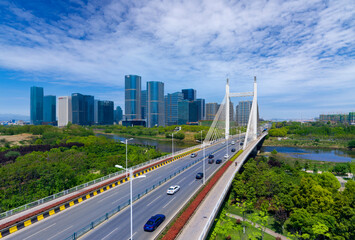 Urban environment of Shangbo bridge in Yiwu City, Zhejiang Province, China