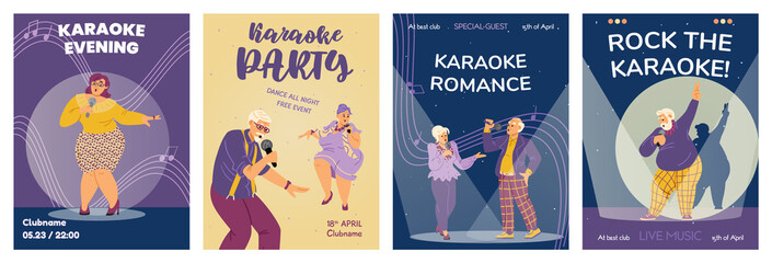 Invitation on karaoke party for seniors people singing of romance or rock songs.