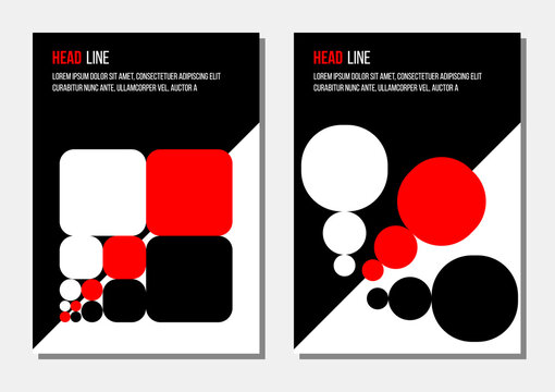 red black and white geometrical shapes booklet or presentation layout, flat vector dark background page template