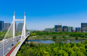 Urban environment of Shangbo bridge in Yiwu City, Zhejiang Province, China