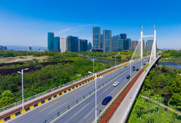 Urban environment of Shangbo bridge in Yiwu City, Zhejiang Province, China