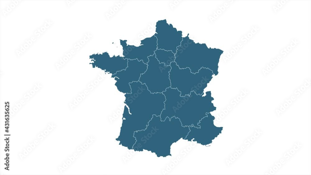 Poster france map showing up intro with new regions. 4k animated france map intro background