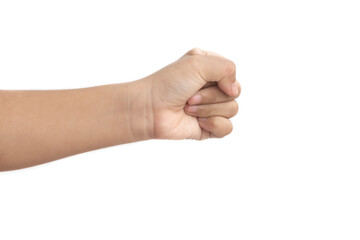 child's hands are fist Isolated white background