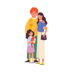Cheerful family couple with daughter, flat vector illustration isolated.