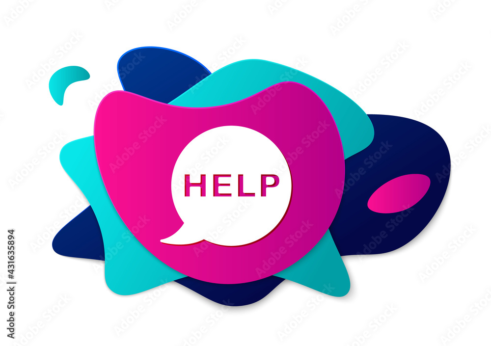 Poster color speech bubble with text help icon isolated on white background. abstract banner with liquid sh