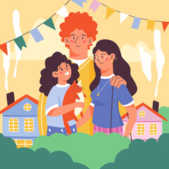 Obraz na płótnie Canvas Banner with family of mother, father and daughter cartoon vector illustration.