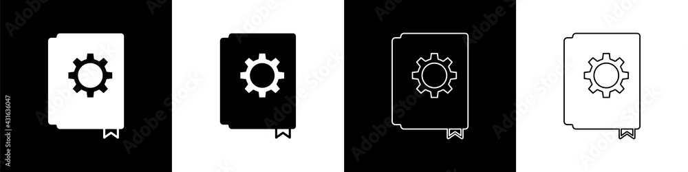 Poster set user manual icon isolated on black and white background. user guide book. instruction sign. read