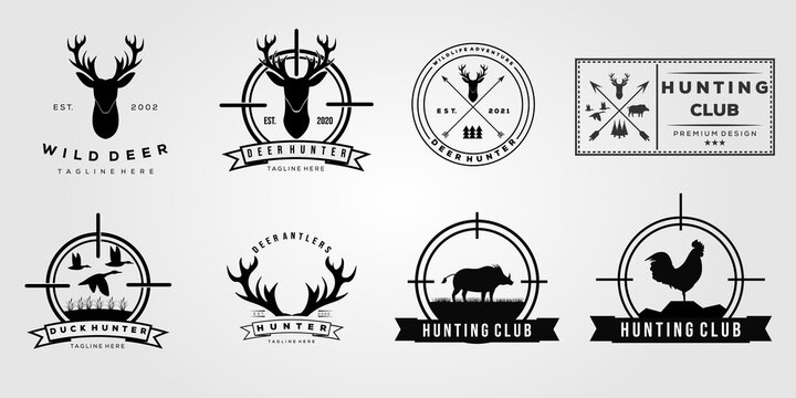 set hunting hunt logo. duck deer boar antler rooster logo vector illustration design