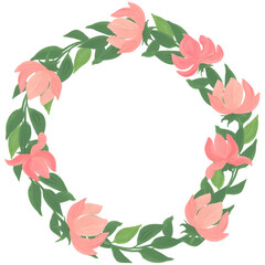 Gouache floral frame with pink flowers. Hand painted frame for background, wallpaper, textures, decor.