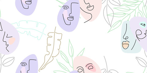 Face line pattern. Minimal art one line drawing.