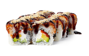 Japanese Cuisine Sushi Roll on a white background