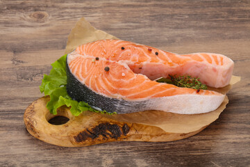 Raw salmon steak - ready for grill