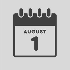 Icon day date 1 August, template calendar page