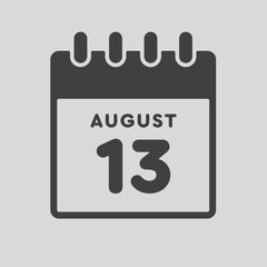 Icon day date 13 August, template calendar page